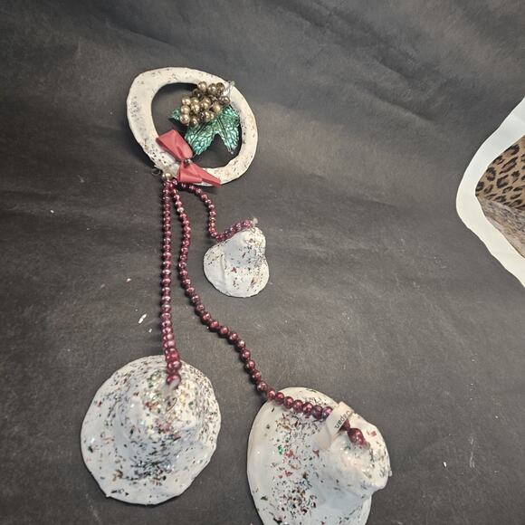 Vintage Paper Mache Glitter CHRISTMAS BELLS 17" Mercury Glass Beads Wreath Garla - Picture 6 of 10